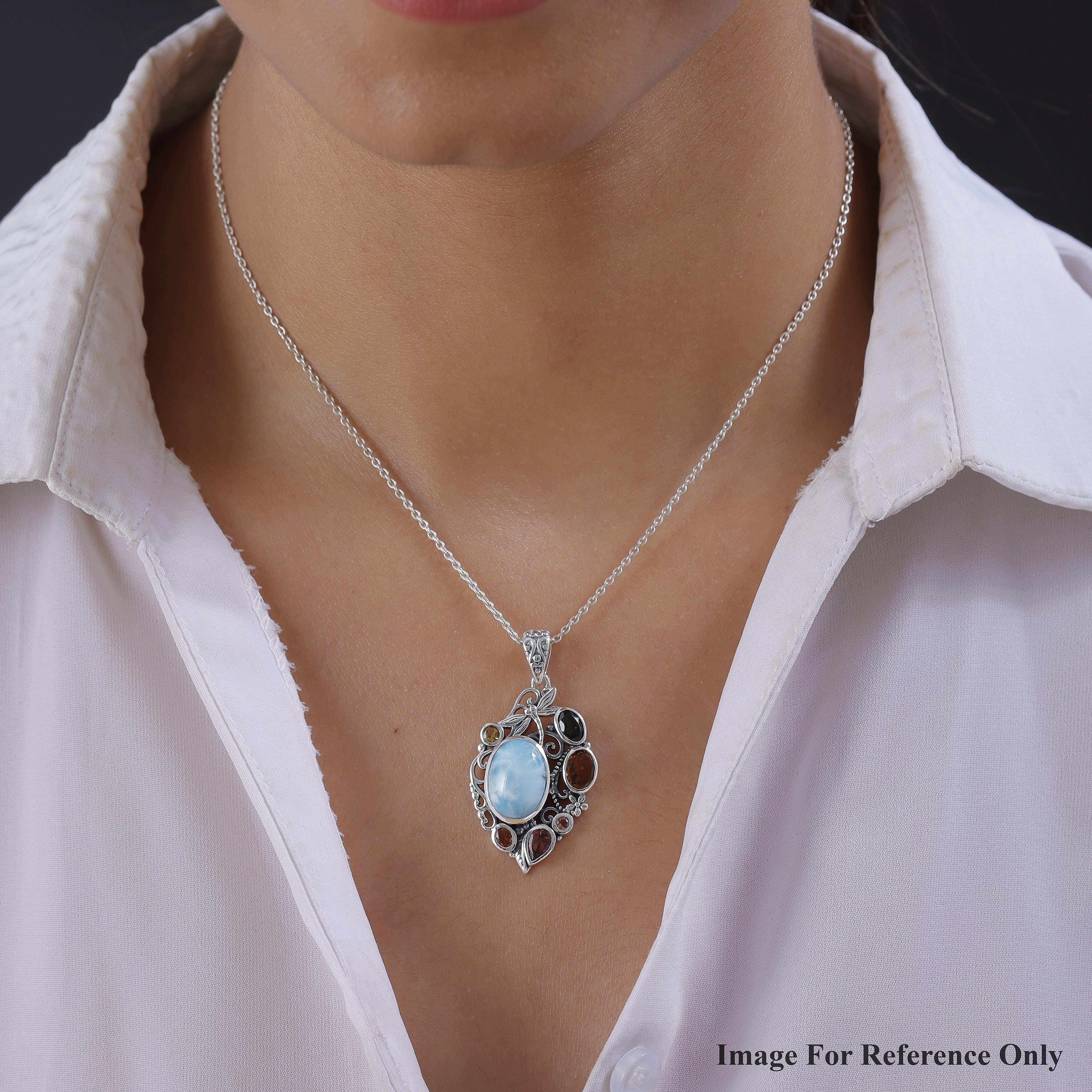 Artisan Crafted Larimar, Multi-Tourmaline Pendant in Sterling Silver 8.35 ctw