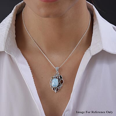 Artisan Crafted Larimar, Multi-Tourmaline Pendant in Sterling Silver 8.35 ctw