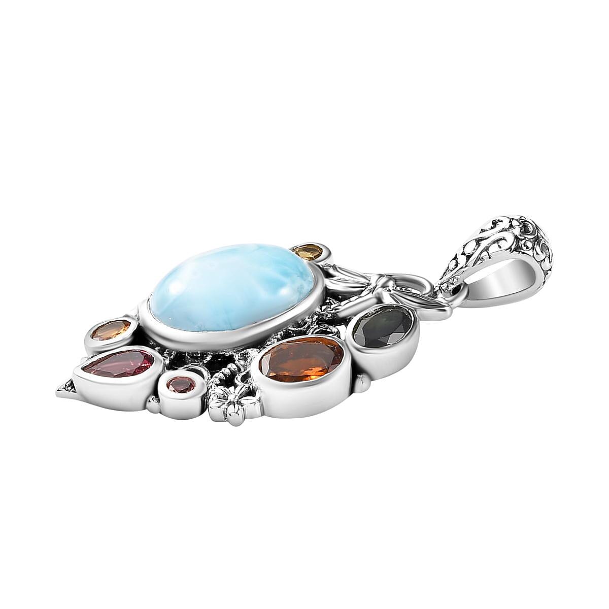 Artisan Crafted Larimar, Multi-Tourmaline Pendant in Sterling Silver 8.35 ctw