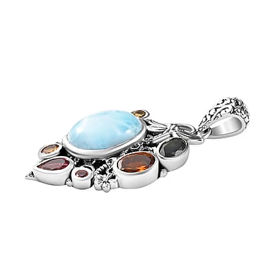 Artisan Crafted Larimar, Multi-Tourmaline Pendant in Sterling Silver 8.35 ctw