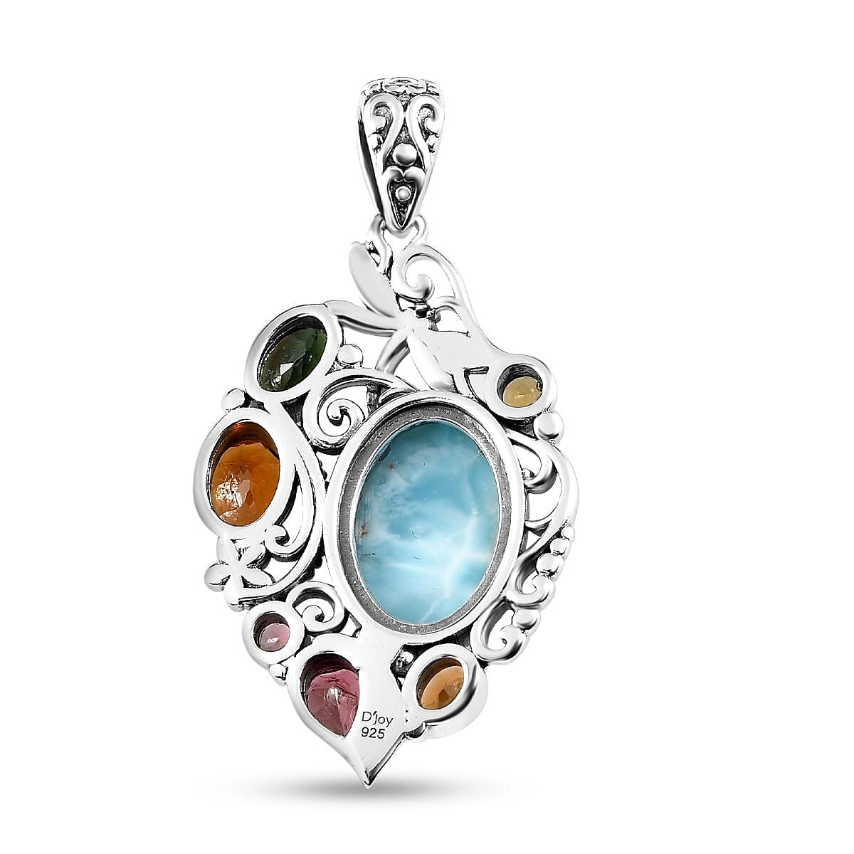 Artisan Crafted Larimar, Multi-Tourmaline Pendant in Sterling Silver 8.35 ctw