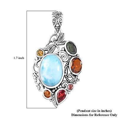 Artisan Crafted Larimar, Multi-Tourmaline Pendant in Sterling Silver 8.35 ctw