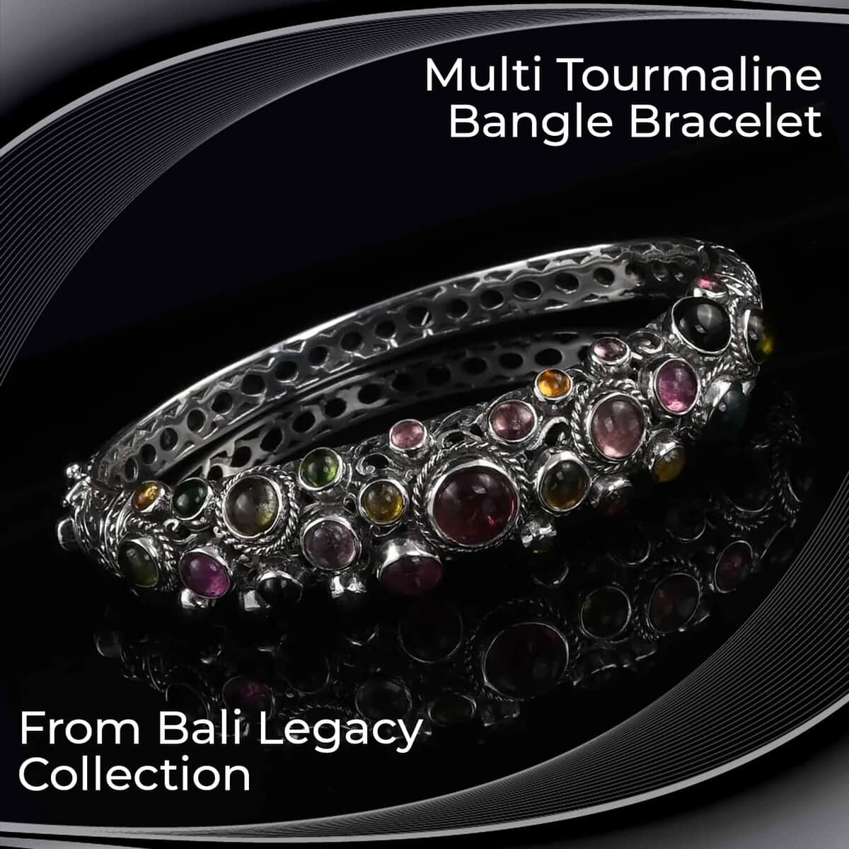 Bali Legacy Multi-Tourmaline Bangle Bracelet, Multi Colored Bracelet, Sterling Silver Bangle Bracelet, Multi Tourmaline Bracelet (7.50 in) 13.65 ctw image number 1