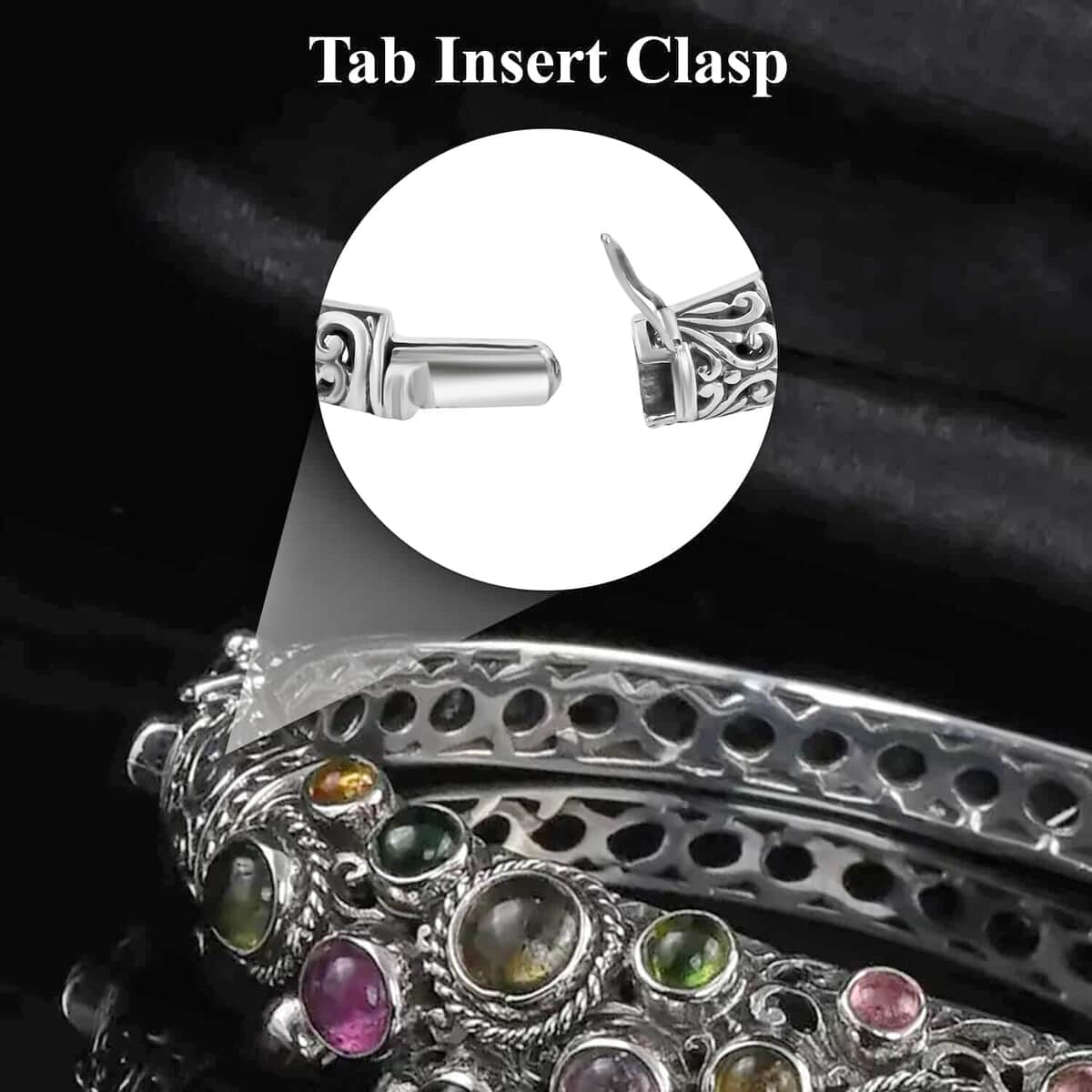 Bali Legacy Multi-Tourmaline Bangle Bracelet, Multi Colored Bracelet, Sterling Silver Bangle Bracelet, Multi Tourmaline Bracelet (7.50 in) 13.65 ctw image number 3