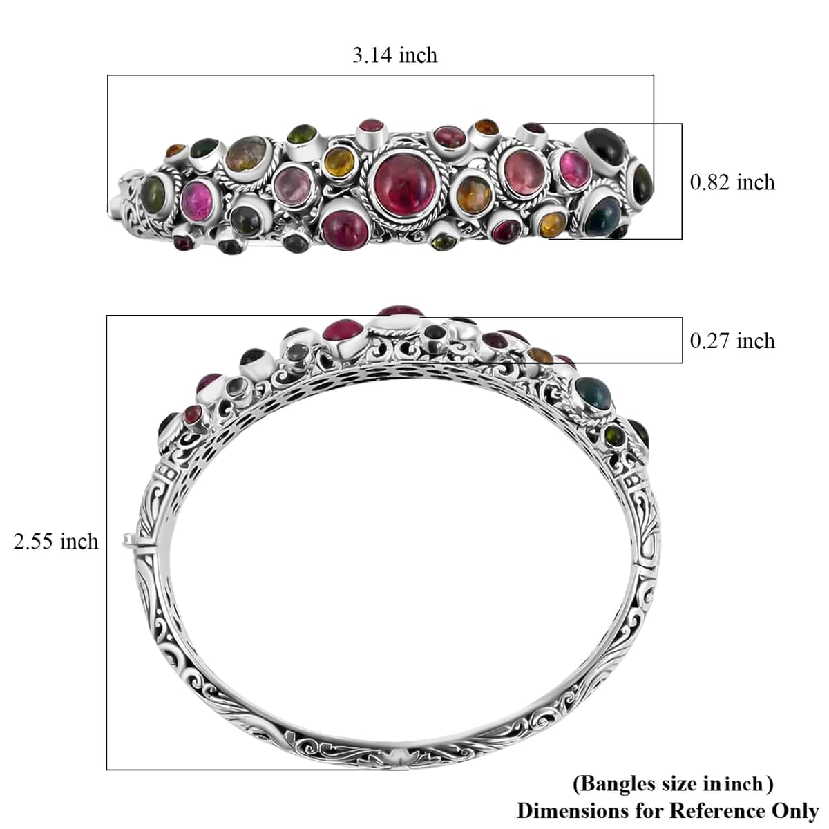 Bali Legacy Multi-Tourmaline Bangle Bracelet, Multi Colored Bracelet, Sterling Silver Bangle Bracelet, Multi Tourmaline Bracelet (7.50 in) 13.65 ctw image number 6