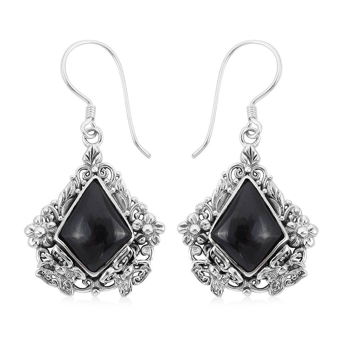 Bali Legacy Thai Black Spinel Earrings in Sterling Silver 9 Grams 12.40 ctw