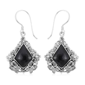 Bali Legacy Thai Black Spinel Earrings in Sterling Silver 9 Grams 12.40 ctw