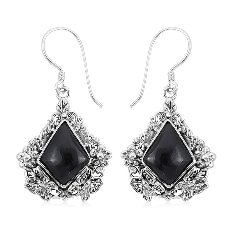 Bali Legacy Thai Black Spinel Earrings in Sterling Silver 9 Grams 12.40 ctw