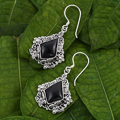 Bali Legacy Thai Black Spinel Earrings in Sterling Silver 9 Grams 12.40 ctw
