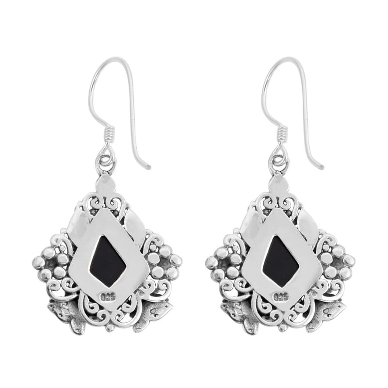 Bali Legacy Thai Black Spinel Earrings in Sterling Silver 9 Grams 12.40 ctw