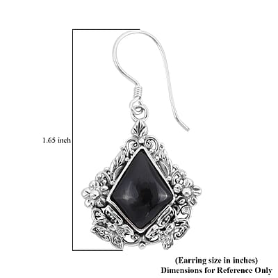 Bali Legacy Thai Black Spinel Earrings in Sterling Silver 9 Grams 12.40 ctw
