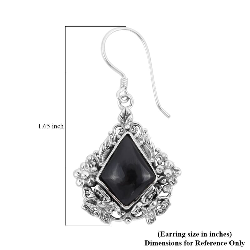Bali Legacy Thai Black Spinel Earrings in Sterling Silver 9 Grams 12.40 ctw