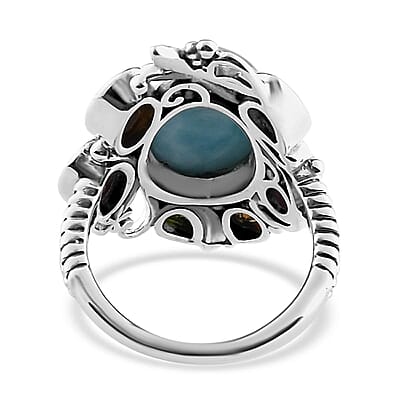Artisan Crafted Larimar and Multi-Tourmaline Ring in Sterling Silver (Size 10.0) 8.10 ctw
