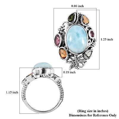 Artisan Crafted Larimar and Multi-Tourmaline Ring in Sterling Silver (Size 10.0) 8.10 ctw
