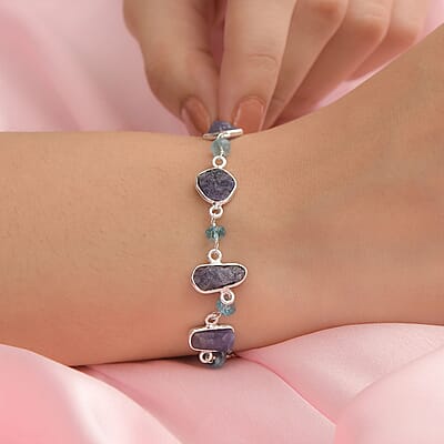 Artisan Crafted Tanzanite and Madagascar Paraiba Apatite Bracelet in Sterling Silver (7.25 In) 16.50 ctw