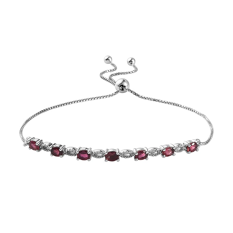 Premium Ouro Fino Rubellite Bolo Bracelet in Platinum Over Sterling Silver 1.25 ctw