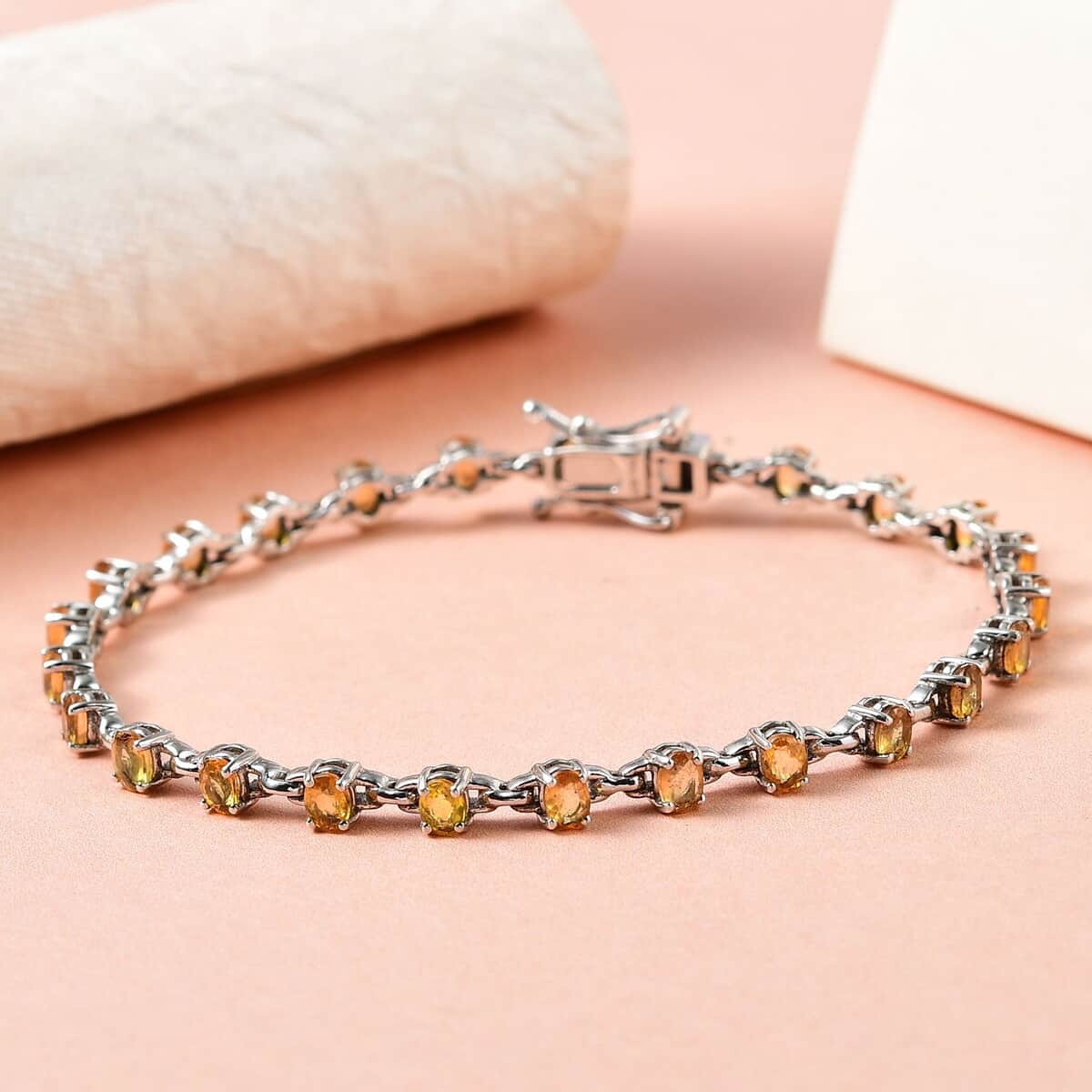 Madagascar Yellow Sapphire Link Bracelet in Platinum Over Sterling Silver (8.00 In) 8.30 Grams 5.40 ctw image number 1