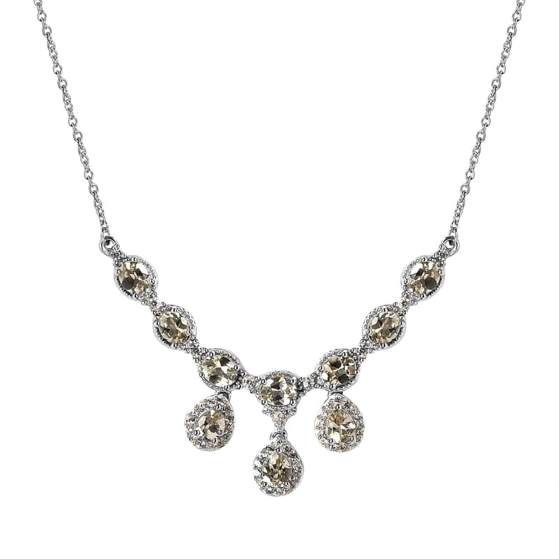 AAA Turkizite and White Zircon Necklace 18 Inches in Platinum Over Sterling Silver 4.50 ctw