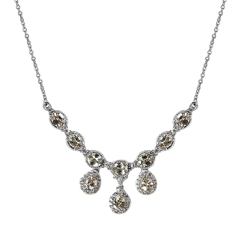 AAA Turkizite and White Zircon Necklace 18 Inches in Platinum Over Sterling Silver 4.50 ctw