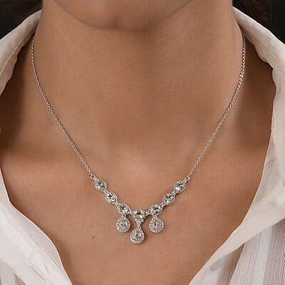 AAA Turkizite and White Zircon Necklace 18 Inches in Platinum Over Sterling Silver 4.50 ctw