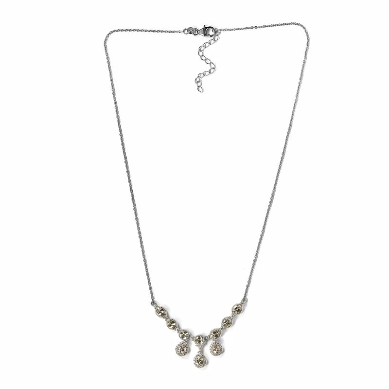 AAA Turkizite and White Zircon Necklace 18 Inches in Platinum Over Sterling Silver 4.50 ctw