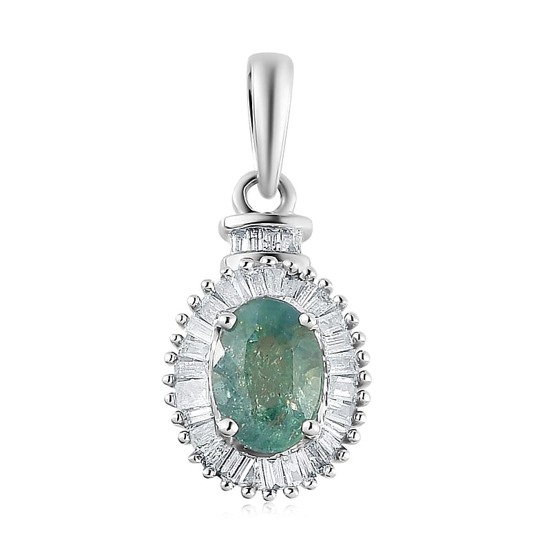 Luxoro 14K White Gold AAA Narsipatnam Alexandrite and Diamond Halo Pendant 1.00 ctw