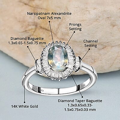 Luxoro 14K White Gold AAA Narsipatnam Alexandrite and Diamond Halo Ring (Size 10.0) 1.15 ctw