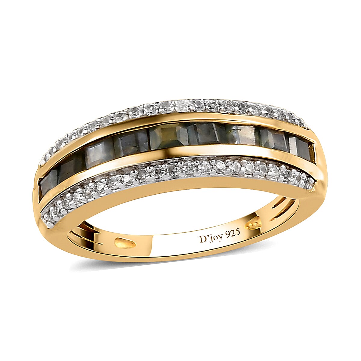 Narsipatnam Alexandrite and Natural White Zircon Half Eternity Band Ring in Vermeil Yellow Gold Over Sterling Silver 1.15 ctw