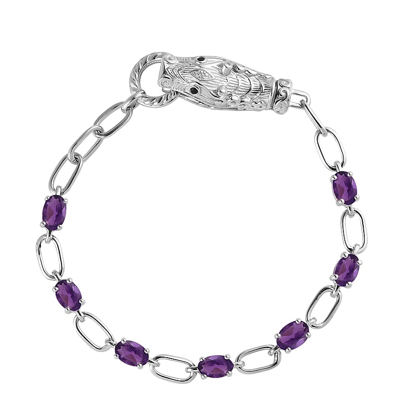 Doorbuster Karis Amethyst, Thai Black Spinel Paper Clip Chain Bracelet in Platinum Bond (6.50 In) 2.65 ctw
