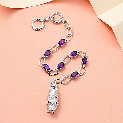 Doorbuster Karis Amethyst, Thai Black Spinel Paper Clip Chain Bracelet in Platinum Bond (6.50 In) 2.65 ctw