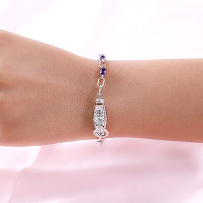 Doorbuster Karis Amethyst, Thai Black Spinel Paper Clip Chain Bracelet in Platinum Bond (6.50 In) 2.65 ctw