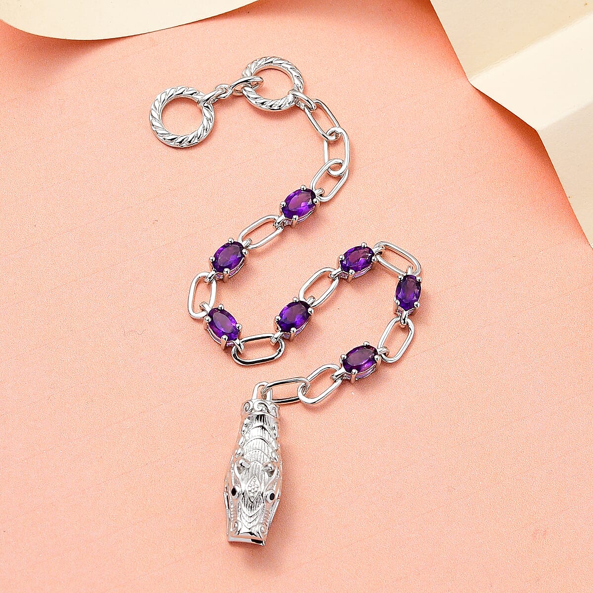 Doorbuster Karis Amethyst, Thai Black Spinel Paper Clip Chain Bracelet in Platinum Bond (6.50 In) 2.65 ctw image number 1