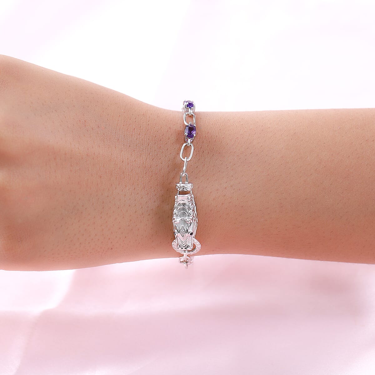 Doorbuster Karis Amethyst, Thai Black Spinel Paper Clip Chain Bracelet in Platinum Bond (6.50 In) 2.65 ctw image number 2
