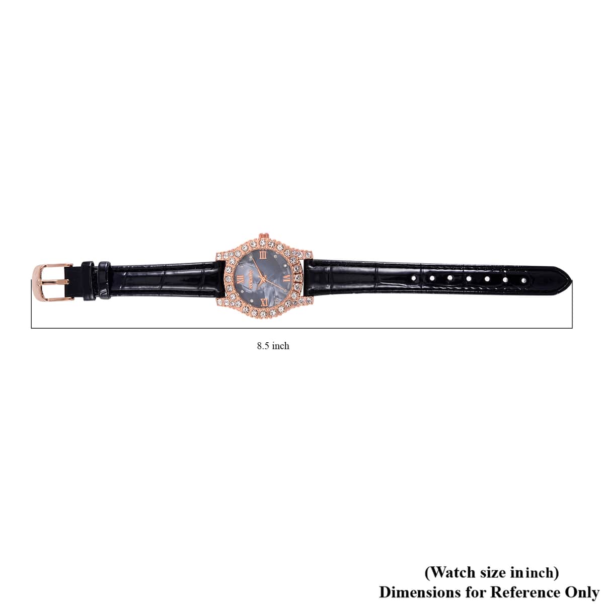 Strada Austrian Crystal Japanese Movement Watch in Rosetone with Black Faux Leather Strap (31.24 mm) (6.5-7.5 Inches) image number 7