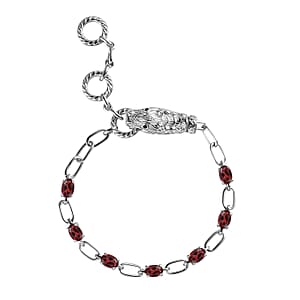 Karis Mozambique Garnet and Thai Black Spinel Paper Clip Chain Bracelet in Platinum Bond (8.00 In) 4.00 ctw