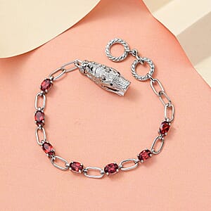 Karis Mozambique Garnet and Thai Black Spinel Paper Clip Chain Bracelet in Platinum Bond (8.00 In) 4.00 ctw