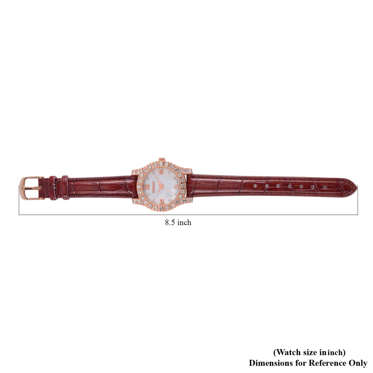 Strada Austrian Crystal Japanese Movement Watch in Rosetone with Brown Faux Leather Strap (31.24 mm) (6.5-7.5 Inches) image number 7