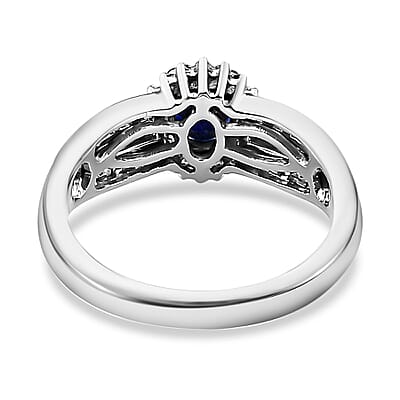 Rhapsody 950 Platinum AAAA Tanzanian Color Change Sapphire and E-F VS Diamond Halo Ring (Size 6.0) 6.35 Grams 1.15 ctw with free UV Torch