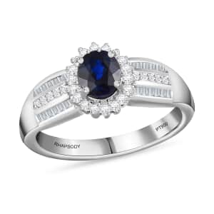 Rhapsody 950 Platinum AAAA Tanzanian Color Change Sapphire and E-F VS Diamond Halo Ring (Size 7.0) 6.35 Grams 1.15 ctw with free UV Flash Light