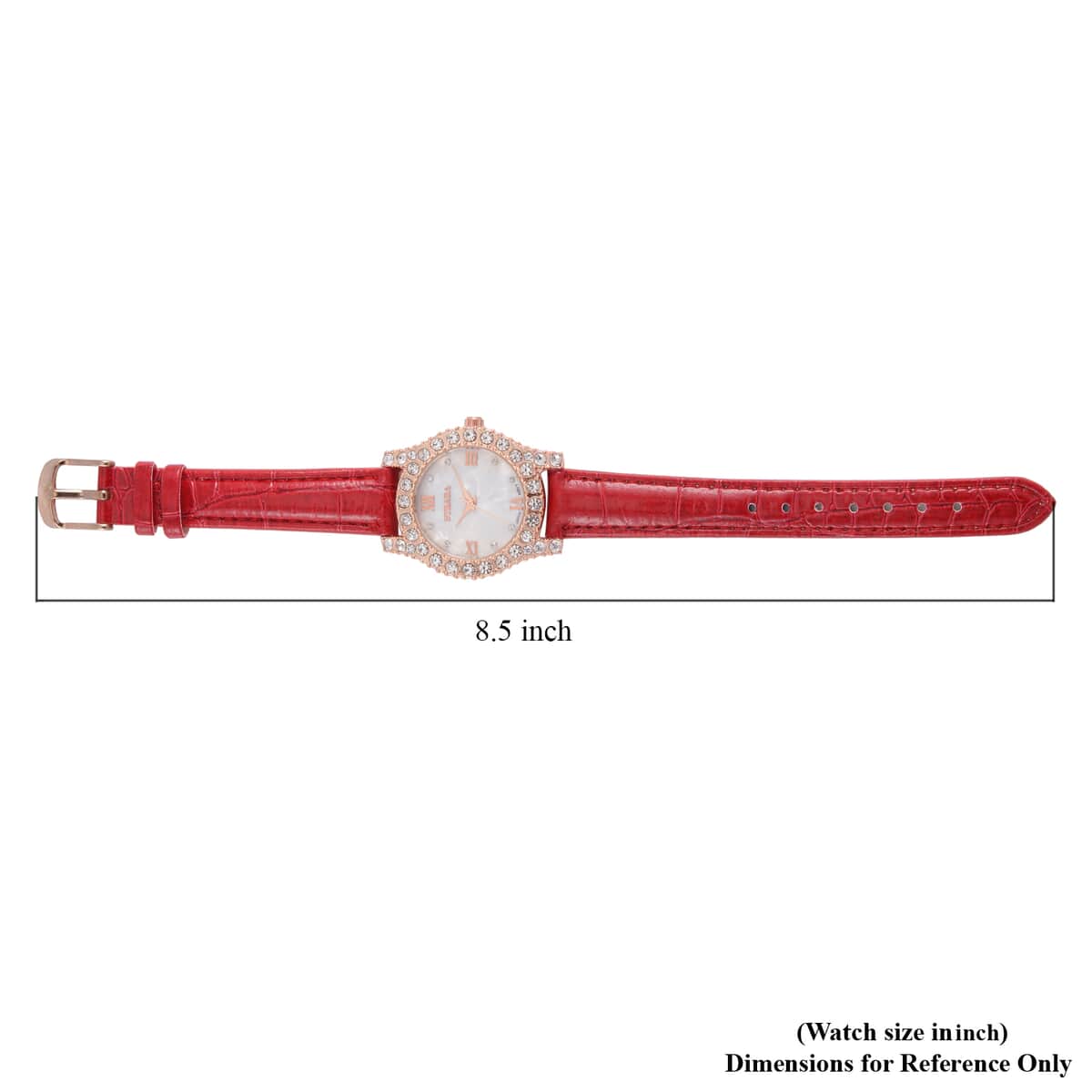 Strada Austrian Crystal Japanese Movement Watch in Rosetone with Red Faux Leather Strap (31.24 mm) (6.5-7.5 Inches) image number 7