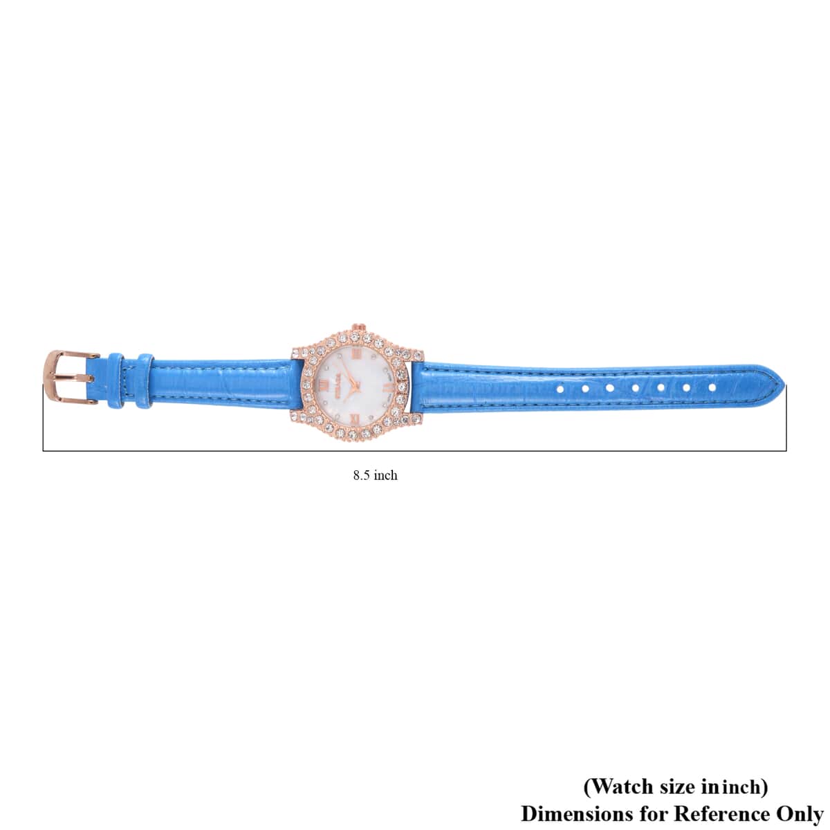 Strada Austrian Crystal Japanese Movement Watch in Rosetone with Blue Faux Leather Strap (31.24 mm) (6.5-7.5 Inches) image number 7