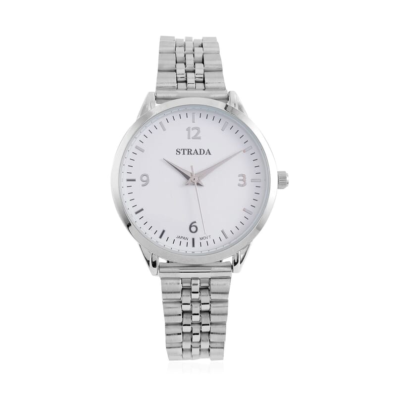 Strada Japanese Movement White Dial Watch in Stainless Steel (36mm) (6.50-7.50Inches)