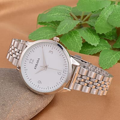 Strada Japanese Movement White Dial Watch in Stainless Steel (36mm) (6.50-7.50Inches)