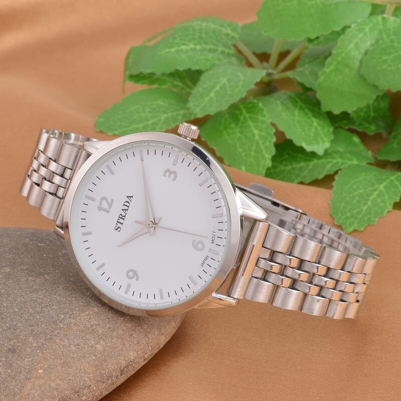 Strada Japanese Movement White Dial Watch in Stainless Steel (36mm) (6.50-7.50Inches)