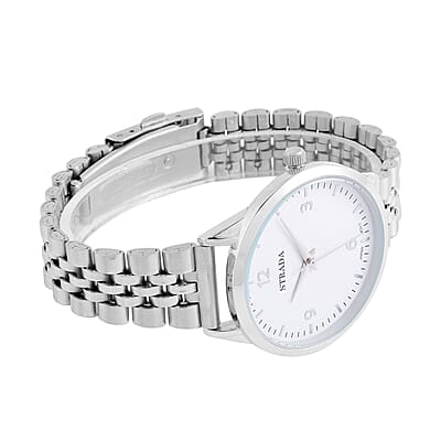 Strada Japanese Movement White Dial Watch in Stainless Steel (36mm) (6.50-7.50Inches)