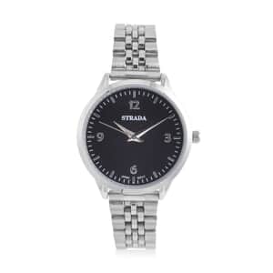 Strada Japanese Movement Black Dial Watch in Stainless Steel (36mm) (6.50-7.50Inches)