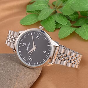 Strada Japanese Movement Black Dial Watch in Stainless Steel (36mm) (6.50-7.50Inches)