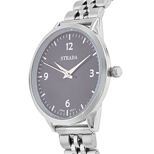 Strada Japanese Movement Black Dial Watch in Stainless Steel (36mm) (6.50-7.50Inches)