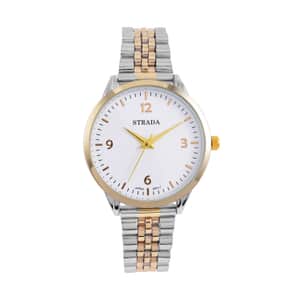 Strada Japanese Movement White Dial Watch in ION Plated YG and Stainless Steel (36mm) (6.50-7.50Inches)