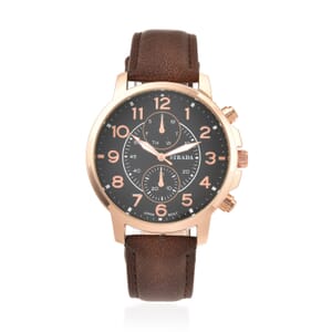 Strada Japanese Movement Multifunction Button Watch with Brown Faux Leather Strap